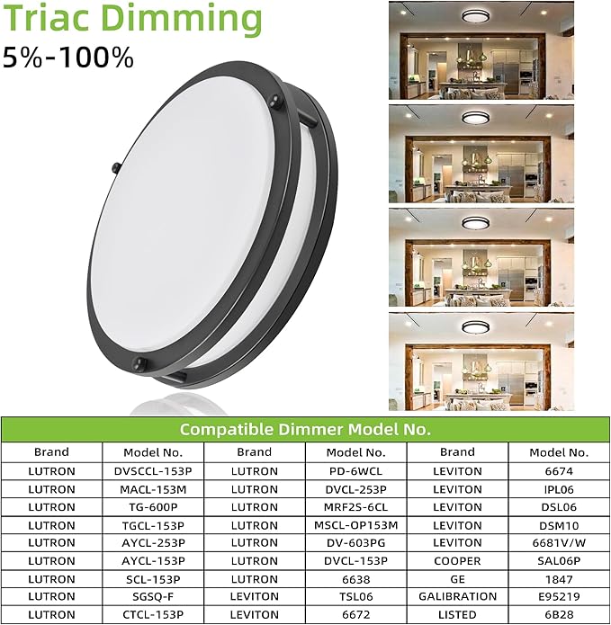 16 inch Dimmable LED Flush Mount Ceiling Light, Oil Rubbed Bronze, 36W, 2200LM, 2.7/3/3.5/4K/5K Adjustbale, 120°Light Angle, CRI80, Ceiling Lamp for Bedroom, Kitchen, Office, Garage, ETL Listed