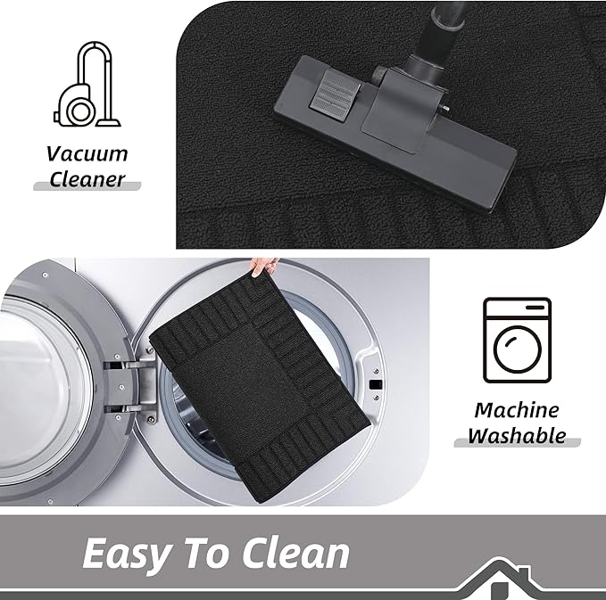 BEQHAUSE-Kitchen-Rugs-and-Mats Non Slip Kitchen Runner Rug Absorbent Kitchen Mats for Floor Machine Washable Kitchens Floormat,Black 24x60inch