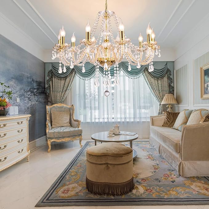 Panghuhu88 K9 Crystal Candle Chandeliers Lighting 10 Lights Pendant Ceiling Fixture Lamp for Dining Living Room Bedroom Hallway Entry Elegant Decoration (10 Bulbs)