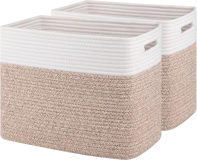 OIAHOMY Storage baskets for Shelf, Toy Storage Basket, Collapsible Storage Bins, Blanket Basket Living Room, Closet Storage for Bedroom, 15 x 9.8 x 11.8 Inches-Pack of 2-Brown, FSB-H-P-02