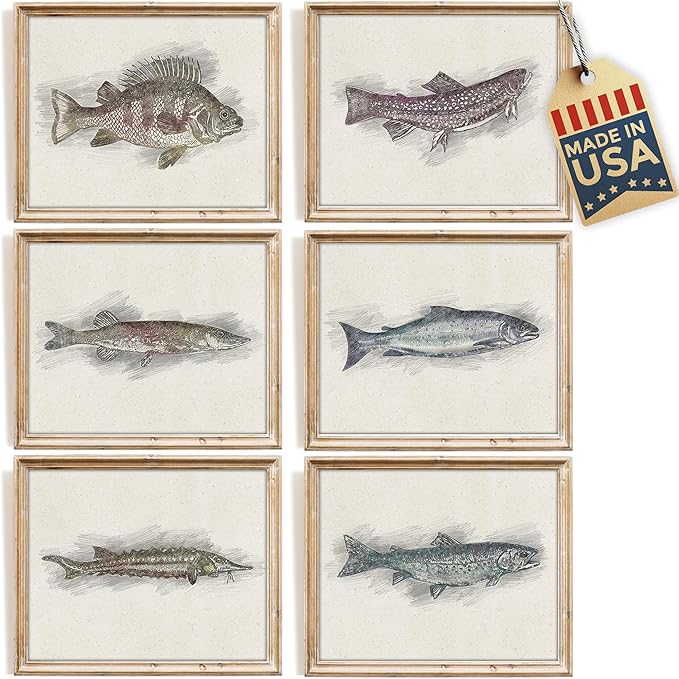 Fish Sketches Wall Art Prints (Set of 6) - 8x10s | Beautifully Detailed Aquatic Artwork for Home or Office Decor | Living Room Decor | Modern Wall Art | Kids' Room Decor | Bedroom Decor