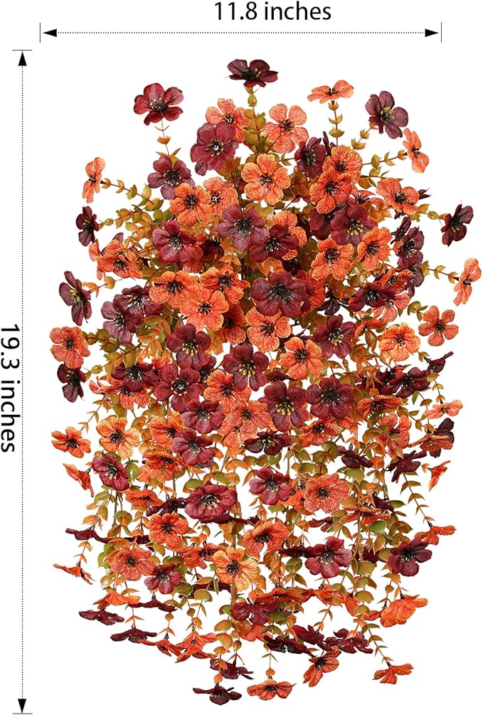 Artificial Autumn Flowers for Outdoors Fall Light Orange & Brown Daisy, Fake Hanging Decoration, 2Pcs Outside Decor, Realistic Plants, Silk Flower for Porch Patio Balcony Planter Yard