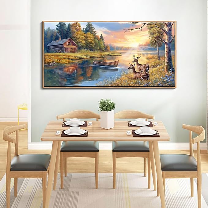 KLAKLA Deer Wall Art for Living Room Canvas Prints Decor Decoration Deer Tractor Farm Wildlife Hunting Picture Glass Surface Artwork Ready to Hang for Bedroom Home Office 20x40