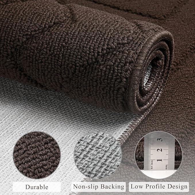 hicorfe Kitchen Rugs and Mats Sets,Super Absorbent Polypropylene Non-Slip Rug,Soft Comfort Floor Mat,Washable for Kitchen,Hallway,Office,Sink,Laundry(24" x 71",Coffee)