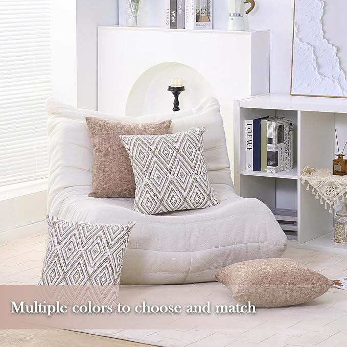 HPUK Decorative Throw Pillow Covers Set of 4 Geometric Design Linen Cushion Cover for Couch Sofa Living Room, 20"x20" inches, Light Brown