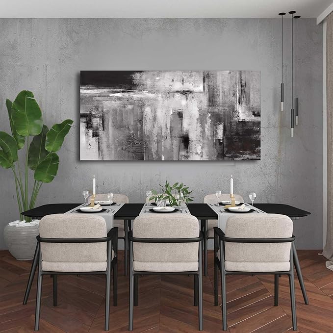 Home Wall Decor Abstract Photo Prints 24"x48" Black and Grey Wall Decor for Living Room Bedroom Office Framed Artwork for Walls