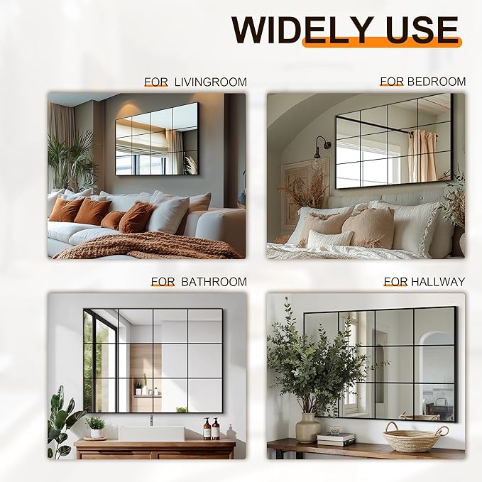 Delma Wall Mirror, 40"X30" Window Pane for Living Room Decor, Decorative Wall Art, Large Wall for Bedroom, Hallway, Living Room