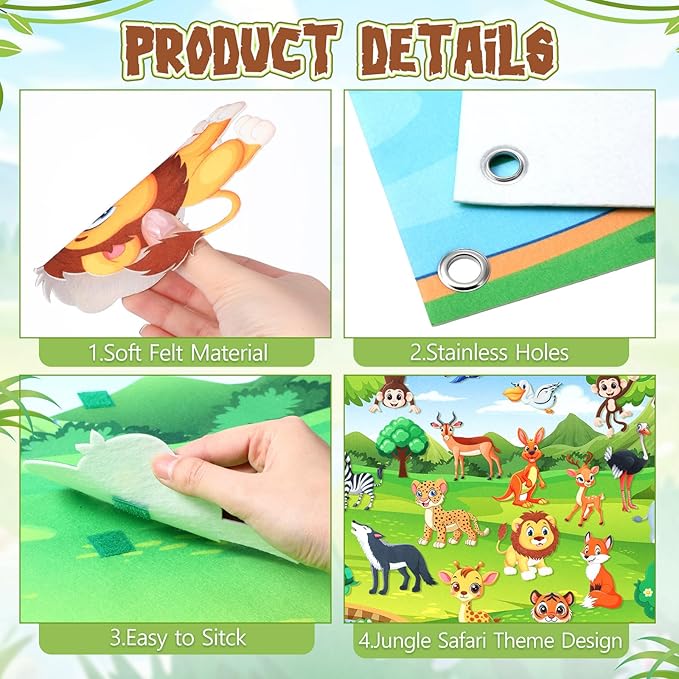 Animal Felt Board Jungle Animal Felt Story Board Montessori Sensory Sets Safari Flannel Wall Activity for Gift Decorations Favors(42,Safari)