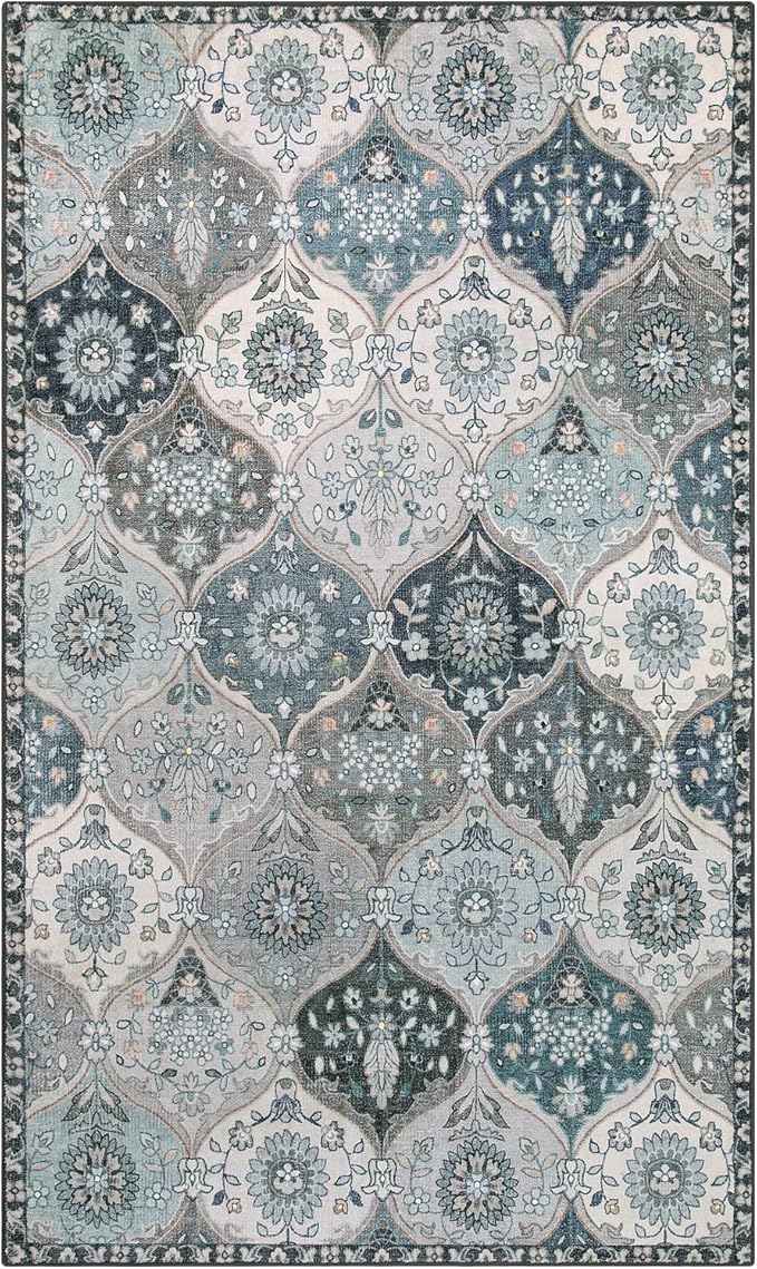 Lahome Moroccan Trellis Washable Rugs, 3x5 Area Rug for Bedroom Living Room, Indoor Non-Slip Small Oriental Accent Throw Carpet for Kitchen Entryway Bathroom Office, Blue