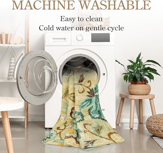 Lahome Floral Small Circle Rug, 3Ft Round, Washable Non-Slip Throw, Soft Boho, Beige Paisley Print, Indoor Area Rug for Kitchen, Bedroom, Nursery, Kids