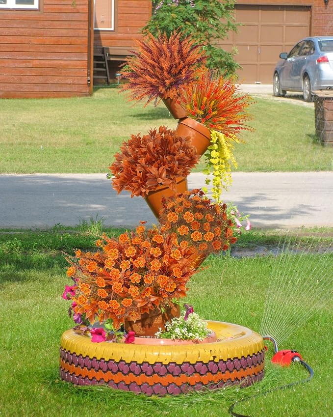 40 Pcs Artificial Fall Flowers Outdoor Faux Fall Plants UV Resistant Fall Flower Decorations for Home Front Porch Farmhouse Office Birthday Party Table Centerpiece Harvest