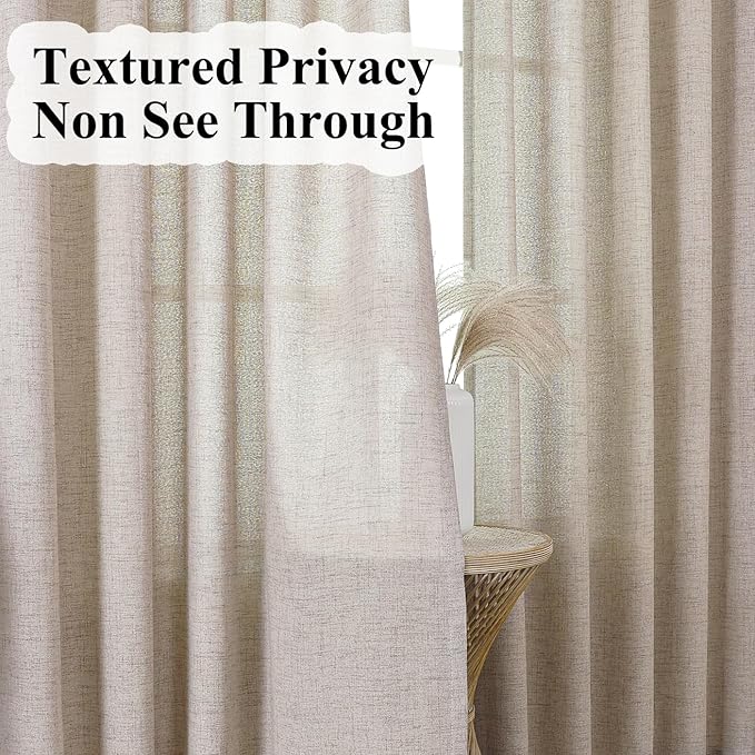 Dark Taupe Thick Linen Semi Sheer Curtains 108 Inches Long, Modern Light Filtering Drapes Set of 2, Floor to Ceiling Pinch Pleat Curtain with Hooks