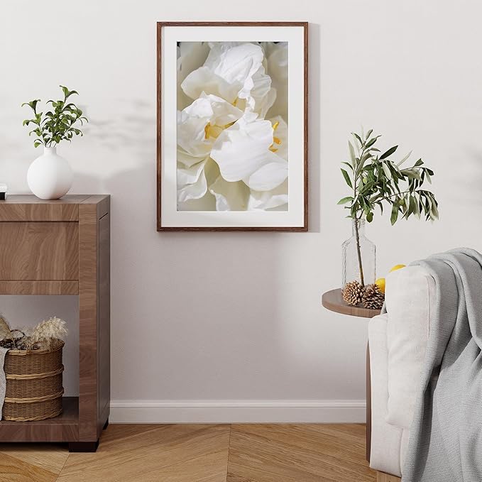 20x28 Oak Wood Picture Frame, 20"x28" Poster Frame for Wall, 20x28 Picture Frame with Mat for 16x24, Solid Oak Wood Photo Frame 20 x 28 with Tempered Real Glass (Walnut Color, 1 Pack)