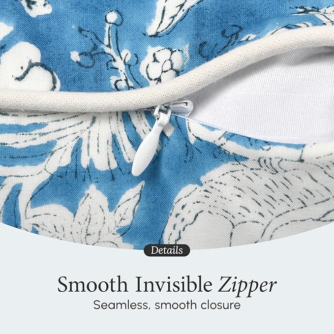 CPC 100% Cotton Throw Pillow Covers 24x24 Inch, Set of 2 Blue Block Print Pattern Couch Pillow, Cute Boho Decorative Pillows for Living Room, Bedroom with Hidden Zipper- Blue Sapphire