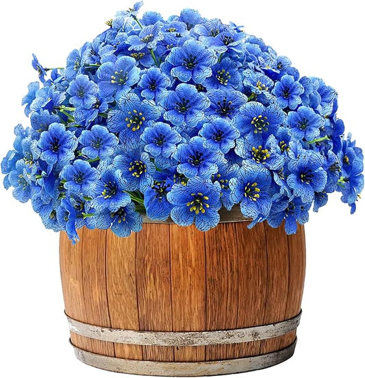 20 Bundles Artificial Flowers for Outdoors,UV Resistant Fake Flowers with Plastic Plants,Silk Faux Fowers for Outdoor Planters,Fake Realistic Flowers Window Box Front Porch Hanging Basket Decor-Blue