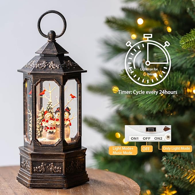 Christmas Snowman Choir Snow Globe Lantern with Swirling Glitter, USB Lined/Battery Operated Lighted Musical Snowman Carolers Water Lantern for Christmas Festival Decoration Gifts