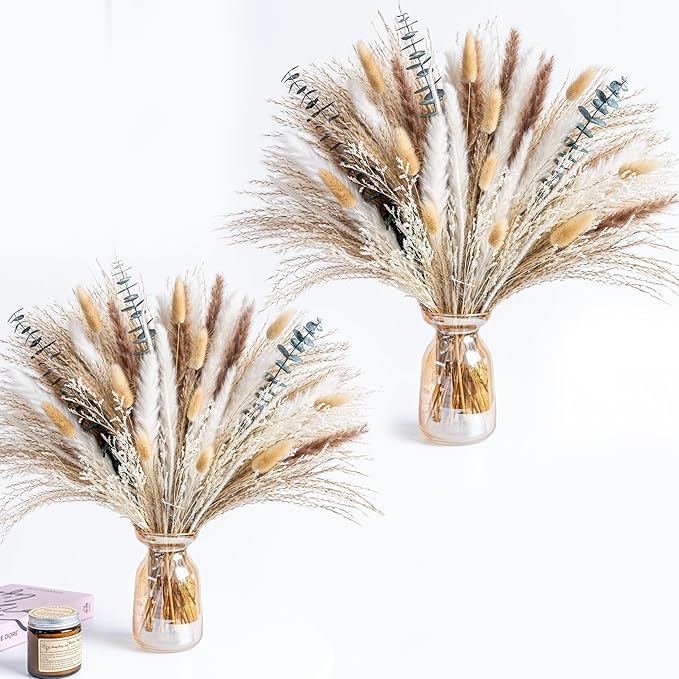 Boho Decor Pampas Grass and Eucalyptus Bouquet,pompas Grass Dried Flowers Arrangement for Centerpiece Table Decor,Wedding,Home,Room,Rustic Decor