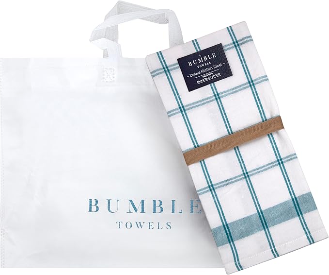 Premium Kitchen Towels (20”x 28”, 6 Pack) – Large Cotton Kitchen Hand Towels – Flat & Terry Towel – Highly Absorbent Tea Towels Set with Hanging Loop (Teal Check)