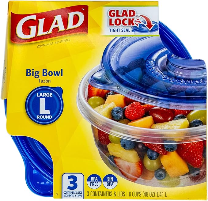 Glad GladWare Big Bowl Food Storage Containers, Large Round Bowl Holds 48 Ounces of Food Food Storage Containers for Everyday Use to Preserve Freshness, 3 Count - 6 Pack