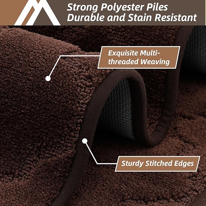 COSY HOMEER-Kitchen-Rugs 20"x48" Non-Slip Absorbent Soft Kitchen Runner Rug Polyester Kitchen Mats for Floor Washable Kitchen Standing Floor Mat for Sink Mat,Hallway,Laundry,Brown