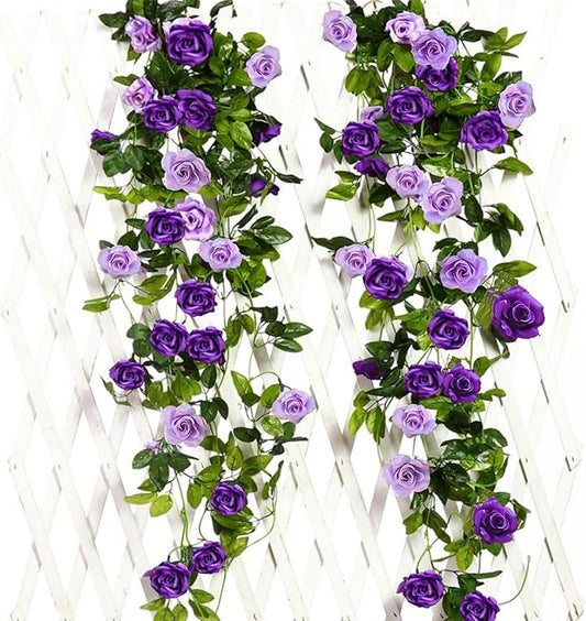 JUSTOYOU 2 Pack (15.8FT) Fake Rose Garland, Artificial Roses Vines Flower Garland Hanging Floral Vine Wedding Home Backdrop Party Arch Arrangement Decoration