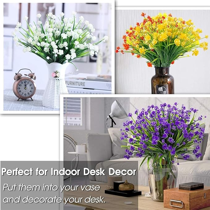 TURNMEON 20 Bundles Artificial Flowers for Outdoors Fake Plants Gardens Home Fall Decor, UV Resistant Artificial Plants Fake Flowers Faux Plastic Greenery Shrub Porch Patio Indoor Decorations 580 Head