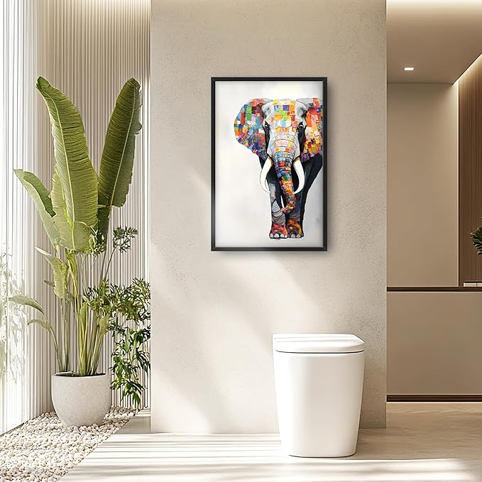 Lovira Graffiti Colorful Elephant Large Wall Art Animal Canvas Wall Decor Pictures Prints Painting Framed Modern Vertical Artwork for Living Room Bedroom Bathroom Men 24"x36"
