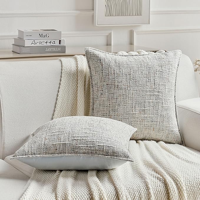 FUTEI Grey Decorative Throw Pillow Covers 12x20 Inch Set of 2,Soft Chenille Tweed Textured Lumbar Pillow Case,Modern Home Decor for Couch Bed Living Room