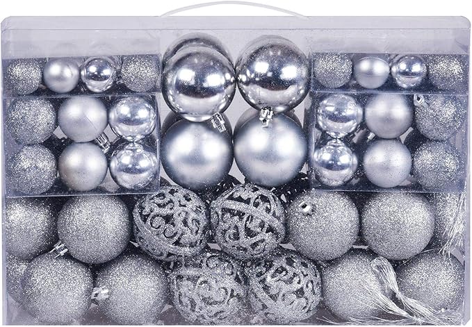 Christmas Balls Tree Ornaments, Shatterproof Christmas Decorations Set with Reusable Hand-held Gift Package for Holiday Xmas Tree Decor (100, Silver)