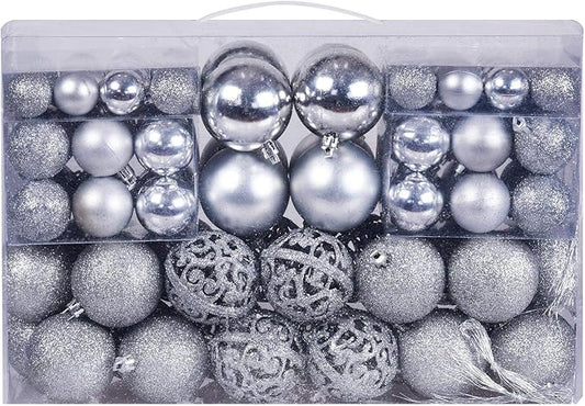 Christmas Balls Tree Ornaments, Shatterproof Christmas Decorations Set with Reusable Hand-held Gift Package for Holiday Xmas Tree Decor (100, Silver)
