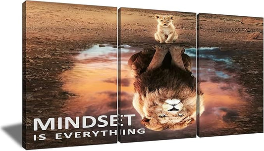 QYHART Motivational Wall Art Lion Inspirational Poster 3 Pieces Canvas Prints Artwork for Living Room Modern Home Decor Painting Pictures Stretched and Framed Ready to Hang [72''Wx 36''H]