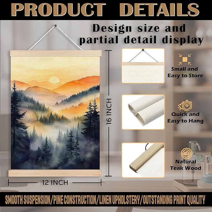 FITIE Misty Foggy Mountain Forest Canvas Wall Art Poster, Nature Room Decor, Retro Sunset Forest Landscape Scenic Wall Decor Prints for Home Bedroom Living Room, 12x16 Inches