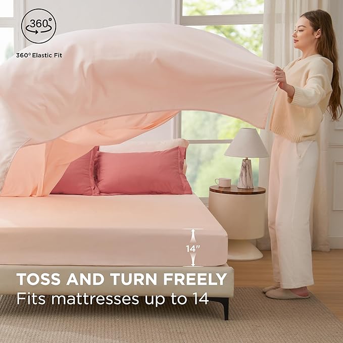 Bedsure Queen Comforter Set - 7 Pieces Coral Queen Bedding Set for All Seasons, Boho Contrasting Design Bed in a Bag with Comforter, Sheets, Pillowcases & Shams