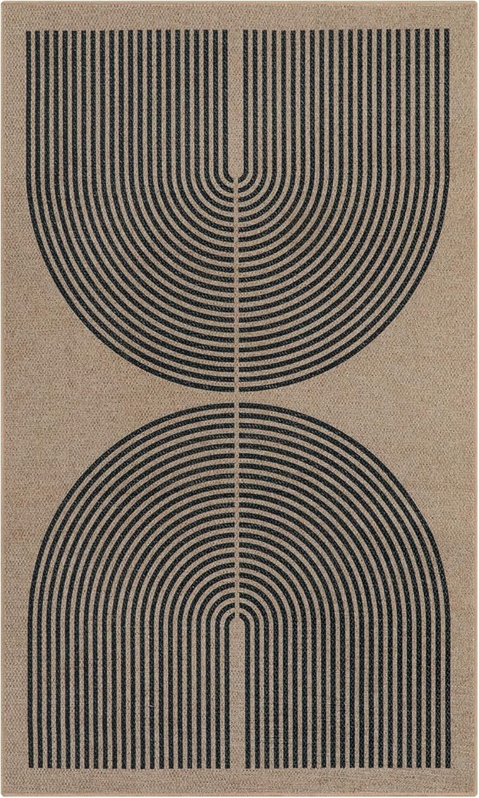 Lahome Modern Rainbow Easy Jute Rug, 3x5 Washable Rugs for Entryway Farmhouse Black Patio Carpet, Non Slip Indoor Door Mat Contemporary Outdoor Porch Carpet for Laundry Guestroom Room Decor