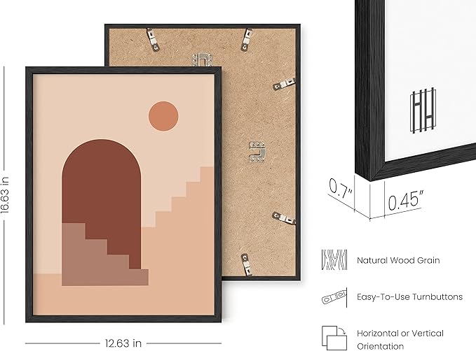 HAUS AND HUES Boho Art Prints Minimalist Decor - Boho Wall Art Mid Century Modern Decor, Minimalist Wall Art, Modern Art Wall Prints, Sun and Two Staircases (Black Framed, 12x16)