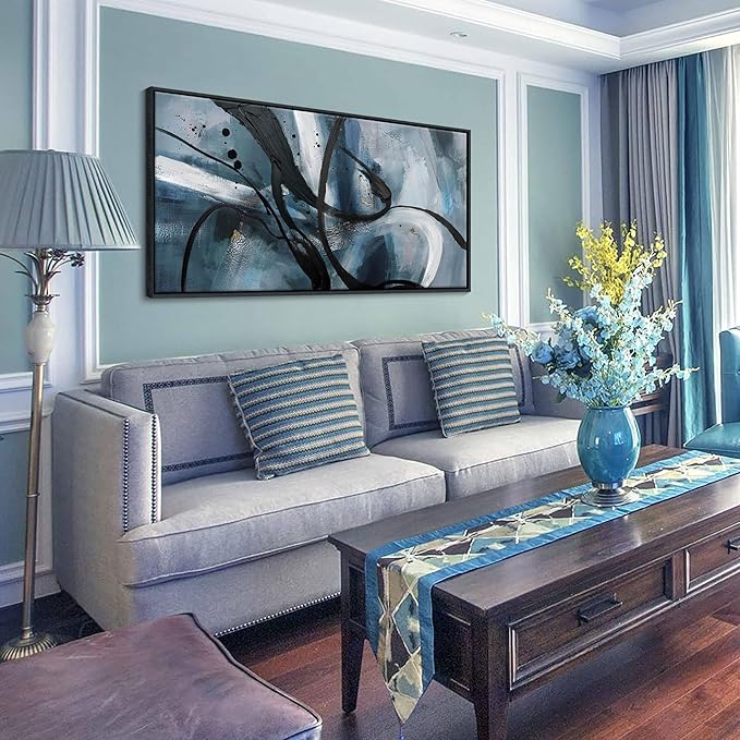 Abstract Wall Art - Black and White Graffiti Decor Modem Minimalist Art Large Canvas Wall Decoration for Living Room Bedroom Office Painting Framed Pictures Artwork Size 24×48Inch