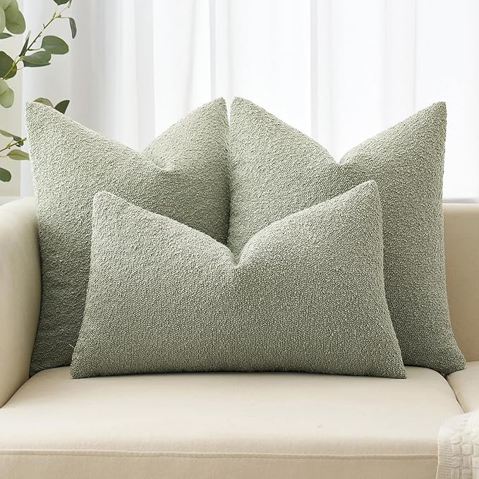 MIULEE 20x20 Inch Decorative Pillow Covers for Couch Bed Set of 2 Textured Boucle Neutral Throw Pillows Sage Green Accent Solid Cushion Pillowcase Cozy Soft Sofa Livingroom Home Decor