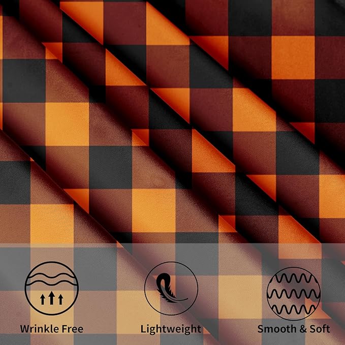 Halloween Tablecloth Round 60 Inch Black Orange Buffalo Plaid Round Table Cloth Autumn Thanksgiving Plaid Table Cloth Fall Autumn Table Covers for Kitchen Dining Room Holiday Party Picnic Decorations