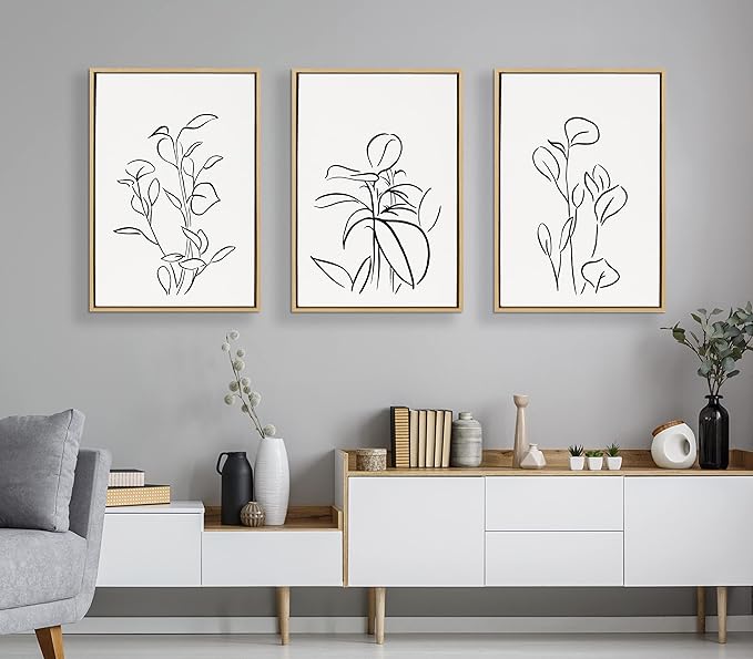 Kate and Laurel Sylvie Botanical Sketch Print No 3 Framed Canvas Wall Art by The Creative Bunch Studio; 23x33 Natural; Minimalist Neutral Abstract Plant Print for Wall