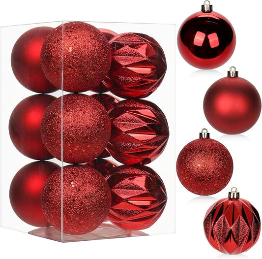 12PCS 3.15" Christmas Ball Ornaments Shatterproof Red Christmas Tree Decorations Xmas Tree Balls Halloween Ornaments Décor