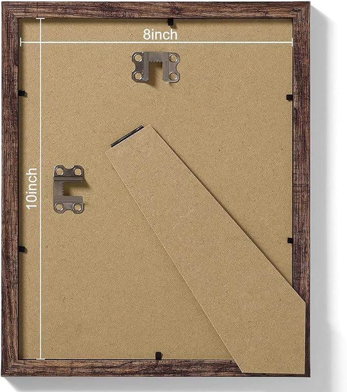Vittanly 8x10 Picture Frames Set of 9, Shatter Resistant Plexiglass, Display 5x7 Pictures with Mat or 8x10 without Mat, Photo Frames for Wall or Tabletop, Engineered Wood, Brown
