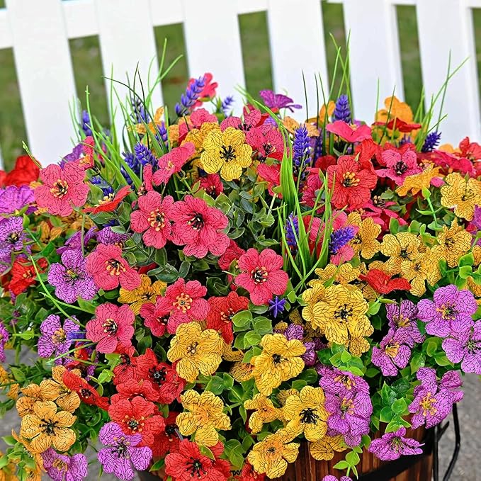 Artificial Flowers for Outdoor Indoor Garden Home Decoration, UV Resistant Fake Flowers, Faux Flowers for Outdoor Planters for Front Porch Pot Decor（4 Color)