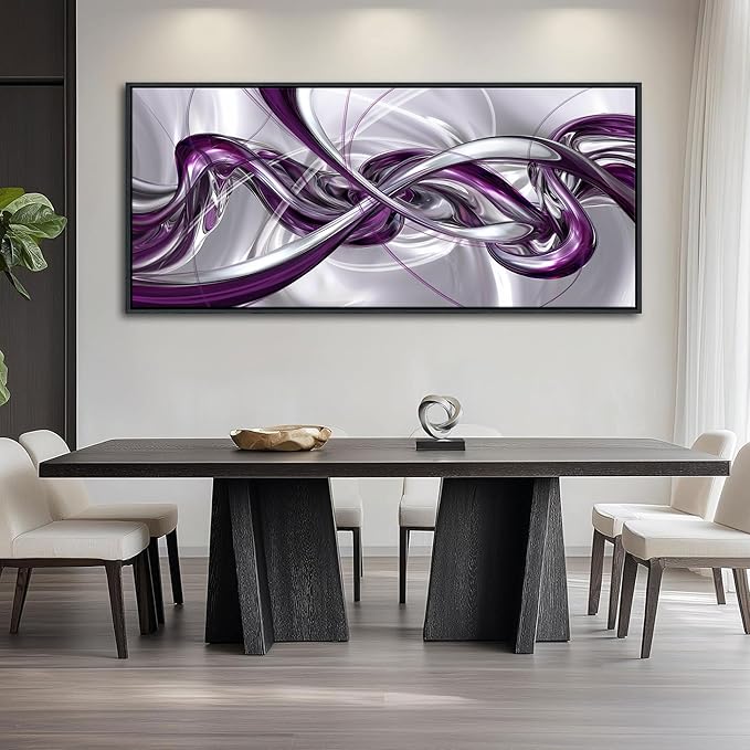 Pogusmavi Purple Wall Art - Modern Framed Canvas Abstract Art for Living Room Silver Wall Decor, Office Artwork, Bedroom Pictures, Contemporary Prints, Paintings for Decorations