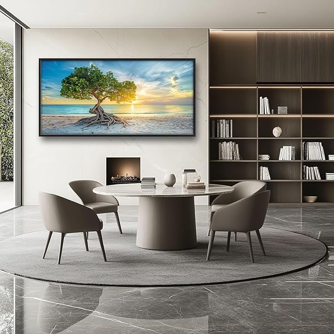 Beach Tree Large Framed Wall Art Sunrise Coastal Sea Pictures Oversized Tree of Life Wall Decor Canvas Print Painting Aesthetic Modern Artwork for Living Room Bedroom Office Bathroom Home Decor 60L"x30W"