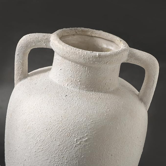 Large Ceramic Vase - 11.41 inch Tall Rustic Vase with 2 Handles, Decorative Flower Vases for Home Decor, Living Room Shelf Decor, Table Office