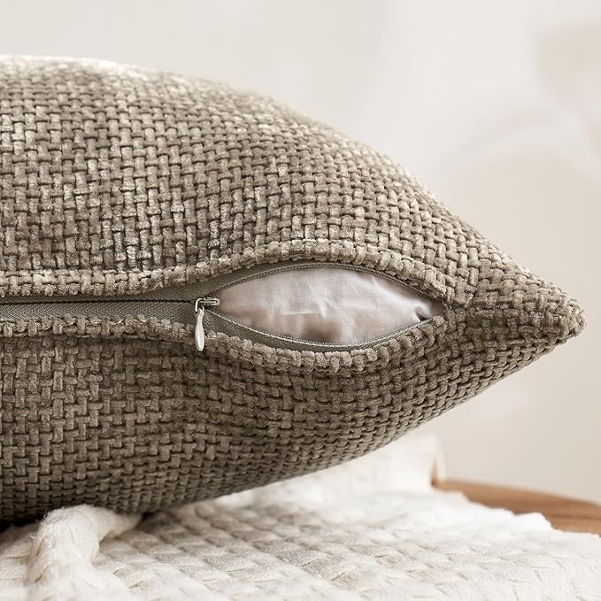 MIULEE Pack of 4 Couch Throw Pillow Covers 26x26 Inch Neutral Soft Decorative Chenille Pillow Covers Farmhouse Boho Accent Cushion Covers for Mid Century Modern Home Decor Sofa Bedroom Living Room