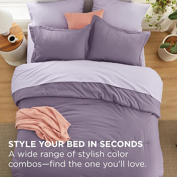 Bedsure Full Size Comforter Set - 7 Pieces Grayish Purple Full Bedding Set for All Seasons, Boho Contrasting Design Bed in a Bag with Comforter, Sheets, Pillowcases & Shams