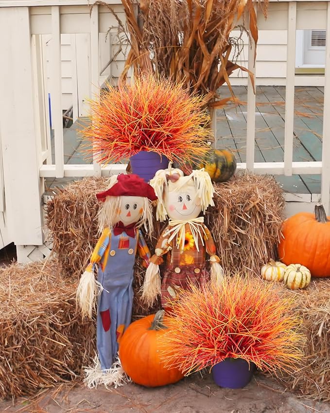 36 Pcs Artificial Fall Grass Plants Outdoor Faux Fall Flowers UV Resistant Autumn Grass Fake Greenery Shrubs Decor for Home Table Centerpiece Party Garden Window Box Thanksgiving Harvest