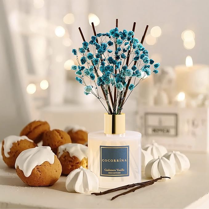 Cocorrína Premium Reed Diffuser Set with Preserved Baby's Breath & Cotton Stick Cashmere Vanilla | 6.7 fl oz Scent Fragrance Oil Diffuser for Bedroom Bathroom Home Décor