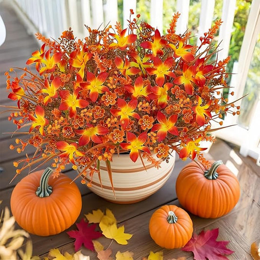 Uieke 36 Bundles Artificial Fall Flowers for Outdoors, Fake Autumn Plants UV Resistant No Fade Faux Plastic Plants for Garden Porch Window Box Outside Wedding Fall Decor